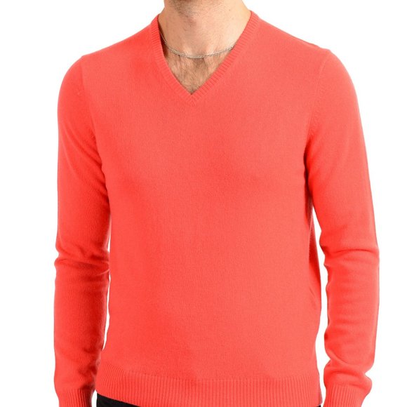 Malo Optimum Men's Coral Pink Wool Cashmere V-Neck Pullover Sweater